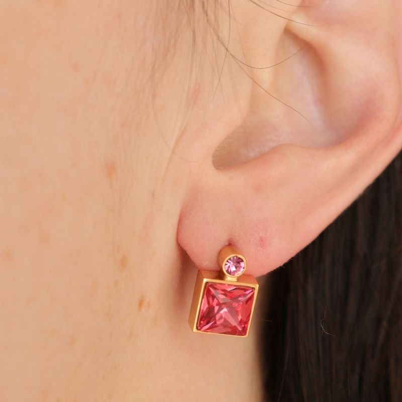 Brinco Pedra Moderno em Aço Inox (Linha Premium) Peso 7g