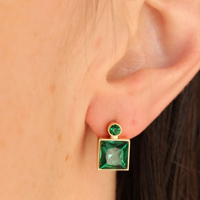 Brinco Pedra Moderno em Aço Inox (Linha Premium) Peso 7g