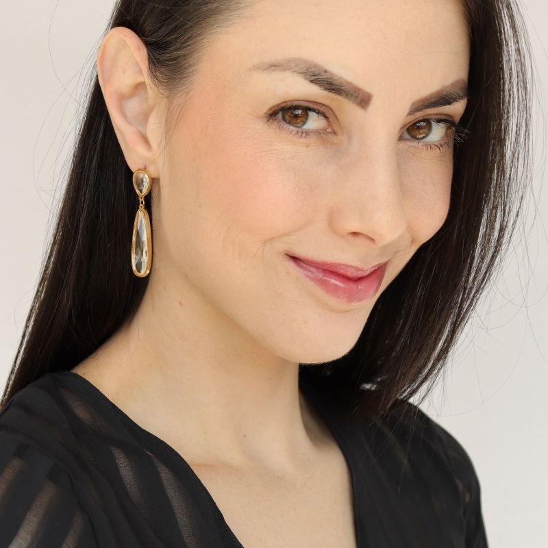 Brinco Pedra Transparente em Aço Inox (Linha Premium)