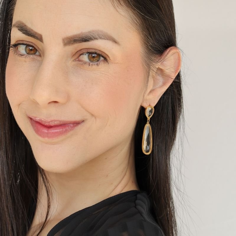 Brinco Pedra Transparente em Aço Inox (Linha Premium)