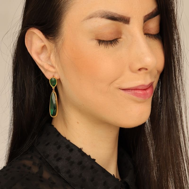 Brinco Pedra Verde em Aço Inox (Linha Premium)