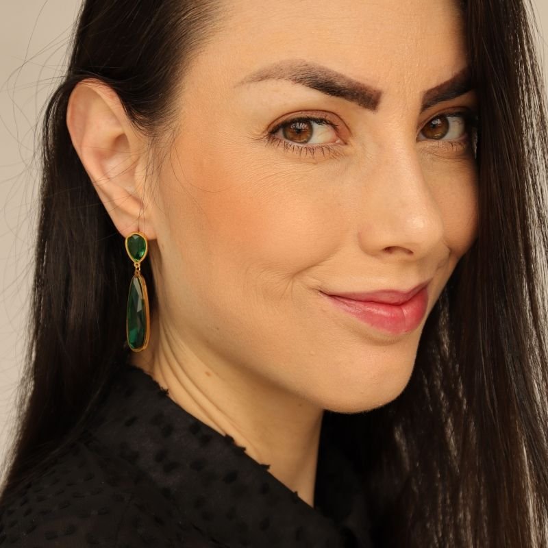 Brinco Pedra Verde em Aço Inox (Linha Premium)