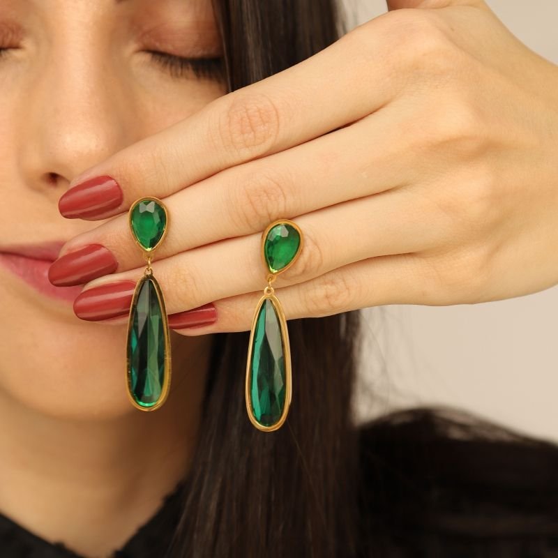 Brinco Pedra Verde em Aço Inox (Linha Premium)