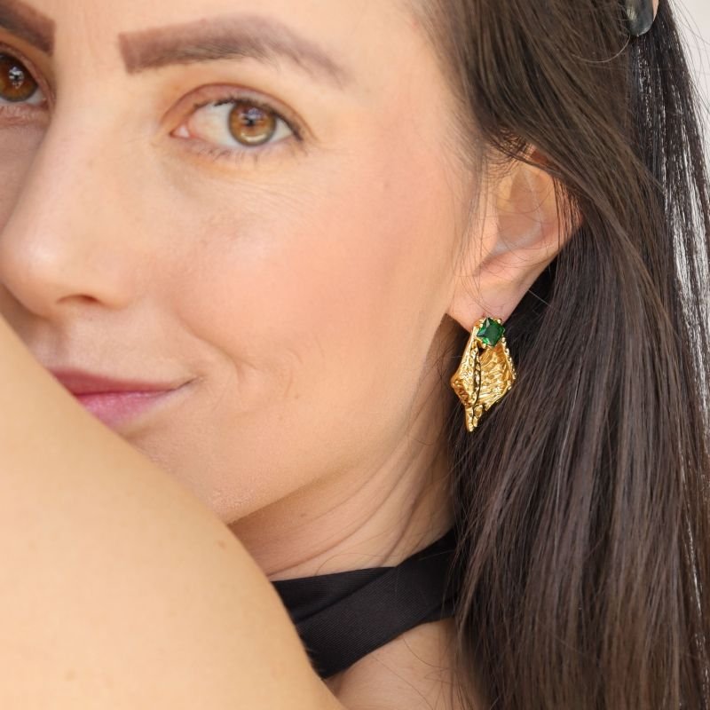 Brinco Pedra Verde em Aço Inox (Linha Premium)