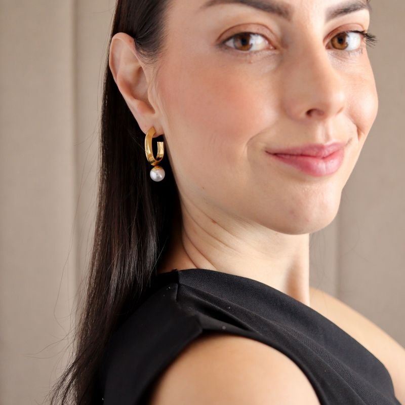 Brinco Pérola Argola Delicado em Aço Inox