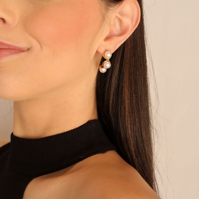 Brinco Pérola Delicada em Aço Inox