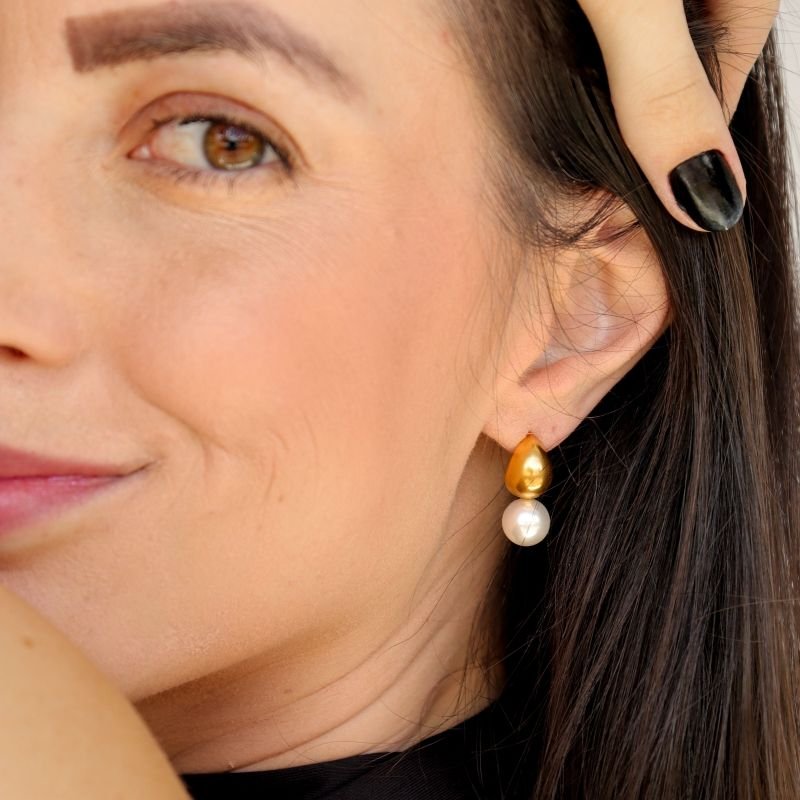 Brinco Pérola Moderno em Aço Inox