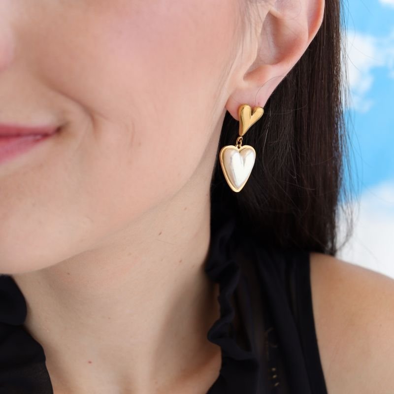 Brinco Romantic Heart Pearl em Aço Inox (Linha Premium)