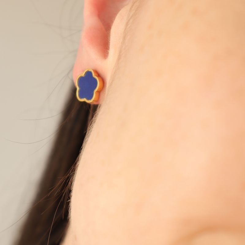 Brinco Inspiração Van Cleef Azul em Aço Inox