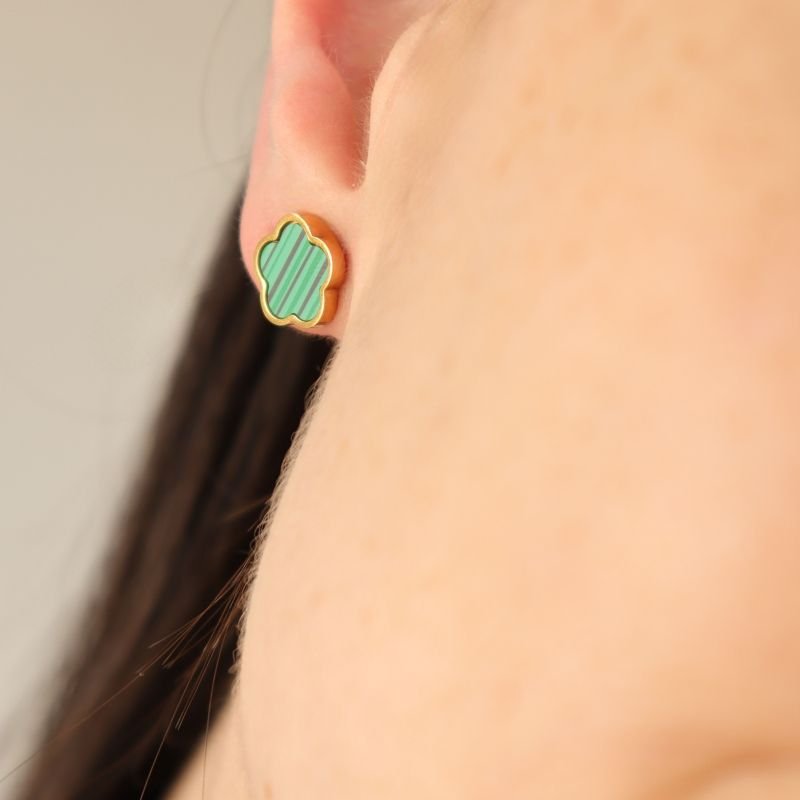 Brinco Inspiração Van Cleef Verde em Aço Inox