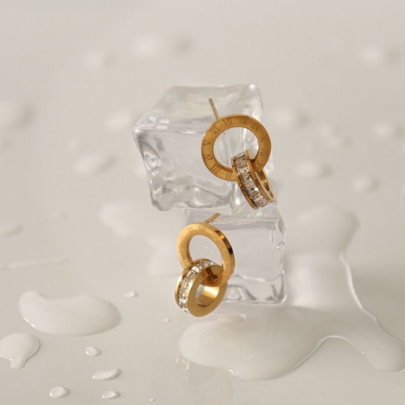 Brinco Zircônia com Numero Romanos em Aço Inox