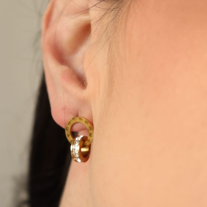 Brinco Zircônia com Numero Romanos em Aço Inox