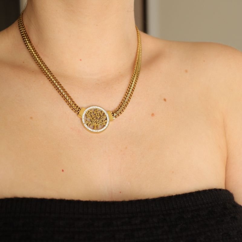 Choker Árvore da Vida Cravejada em Aço Inox (Linha Premium)