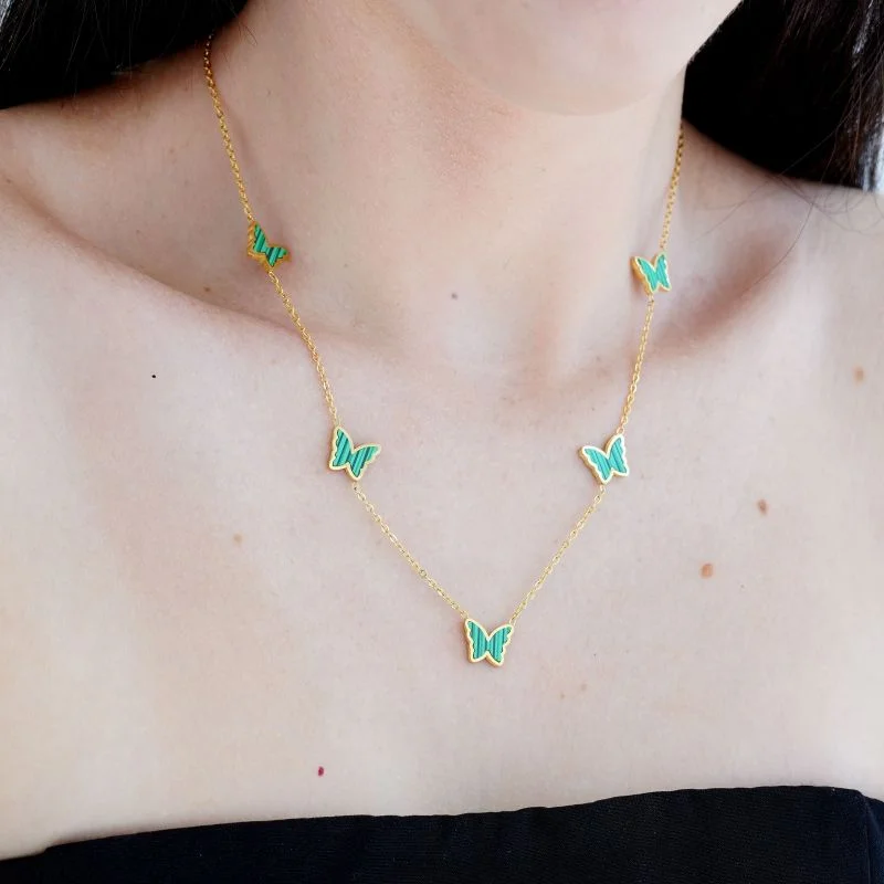 Choker Butterfly Verde em Aço Inox (Linha Premium)