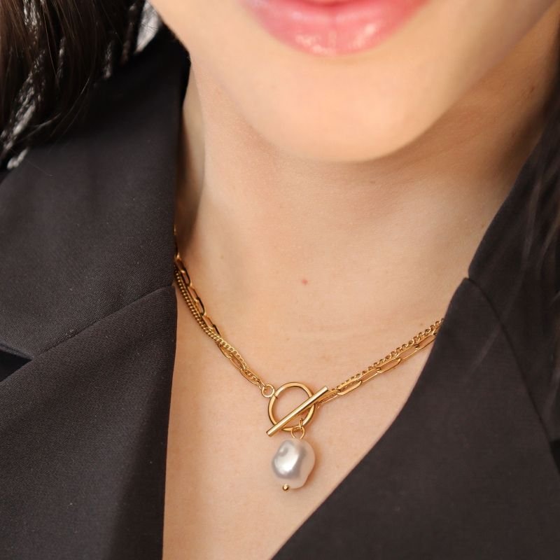 Choker encaixe Pérola Aço Inox