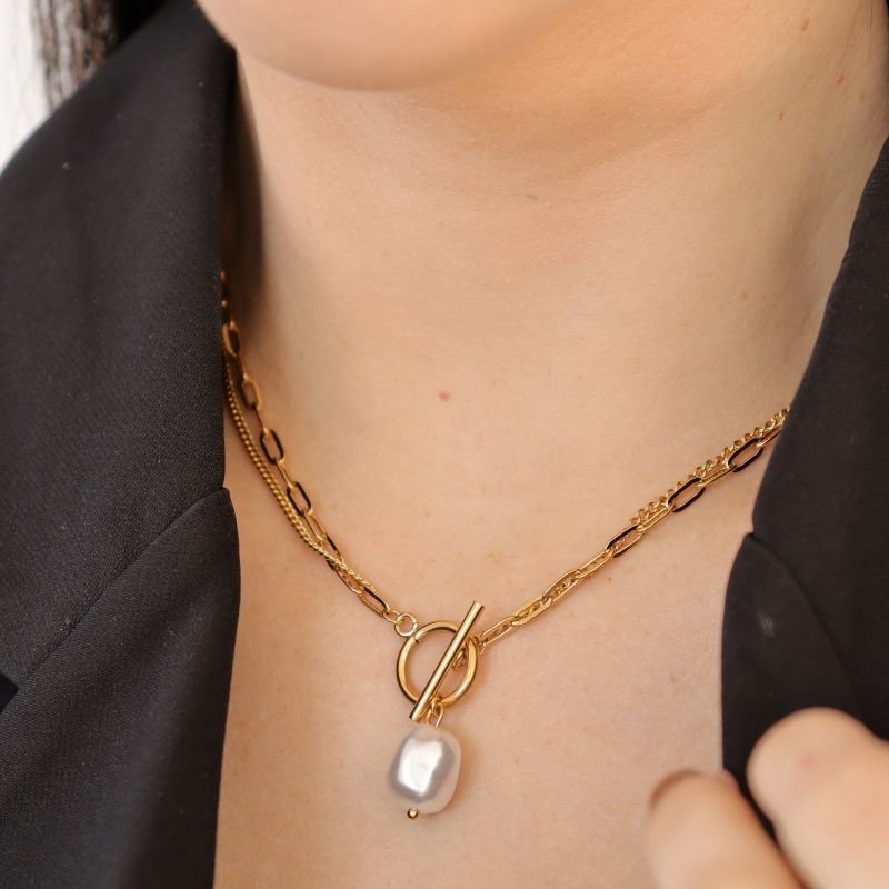 Choker encaixe Pérola Aço Inox