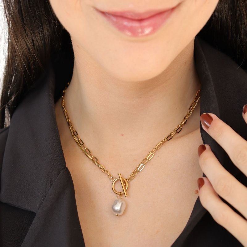 Choker encaixe Pérola Aço Inox