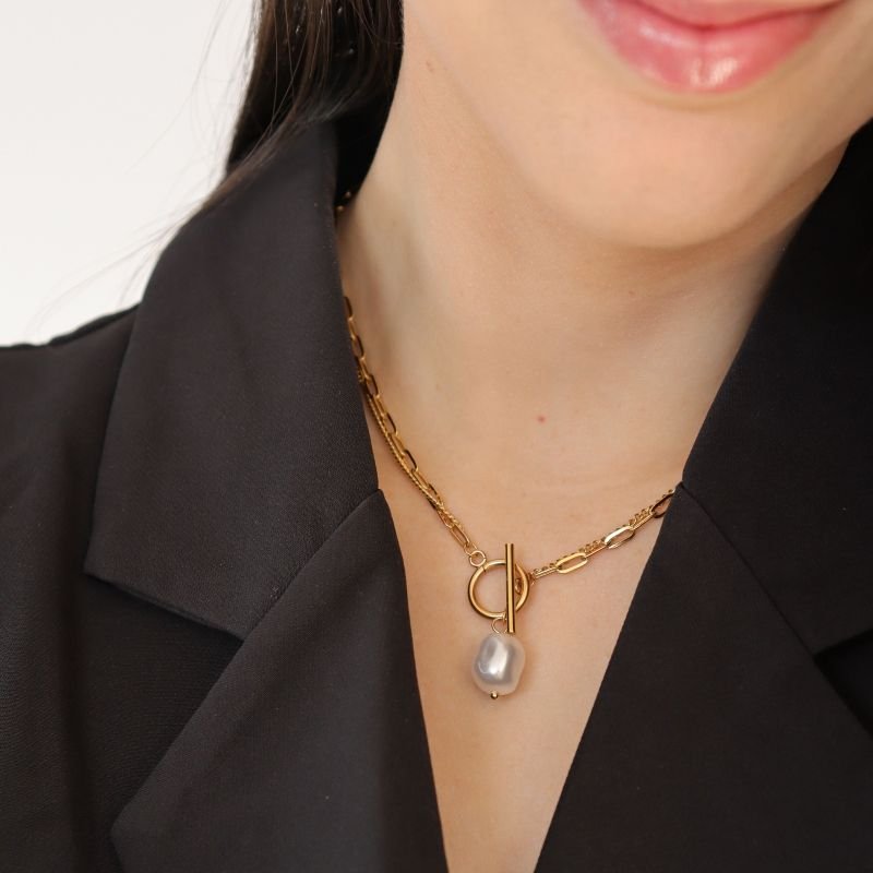 Choker encaixe Pérola Aço Inox