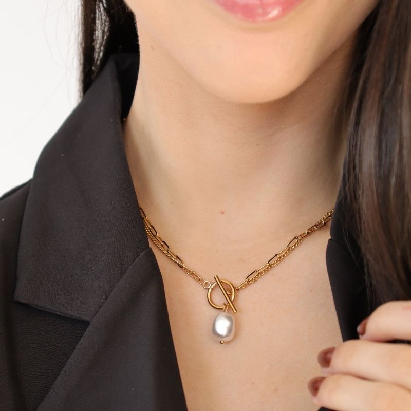 Choker encaixe Pérola Aço Inox