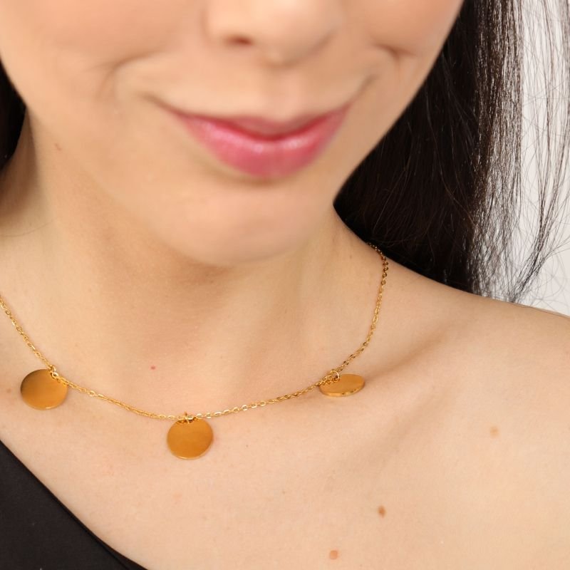 Choker Medalhas Delicada em Aço Inox