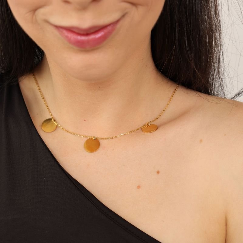 Choker Medalhas Delicada em Aço Inox