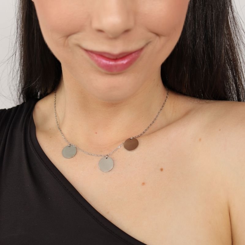 Choker Medalhas Delicada em Aço Inox