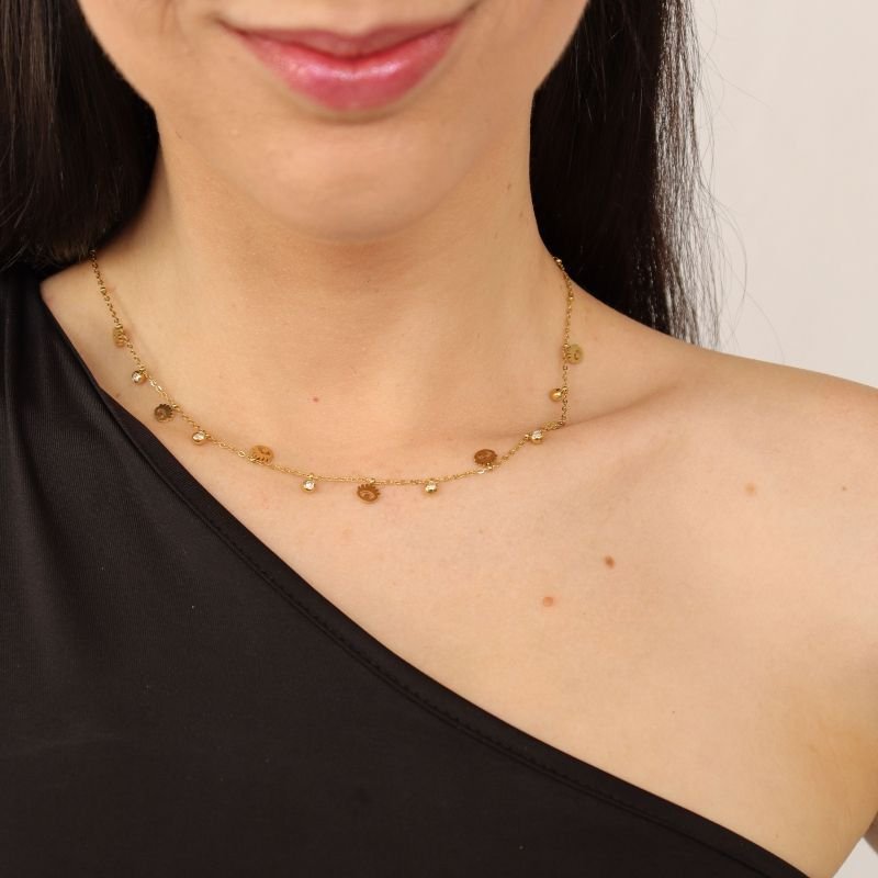 Choker Olho Grego com Pedrinhas em Aço Inox