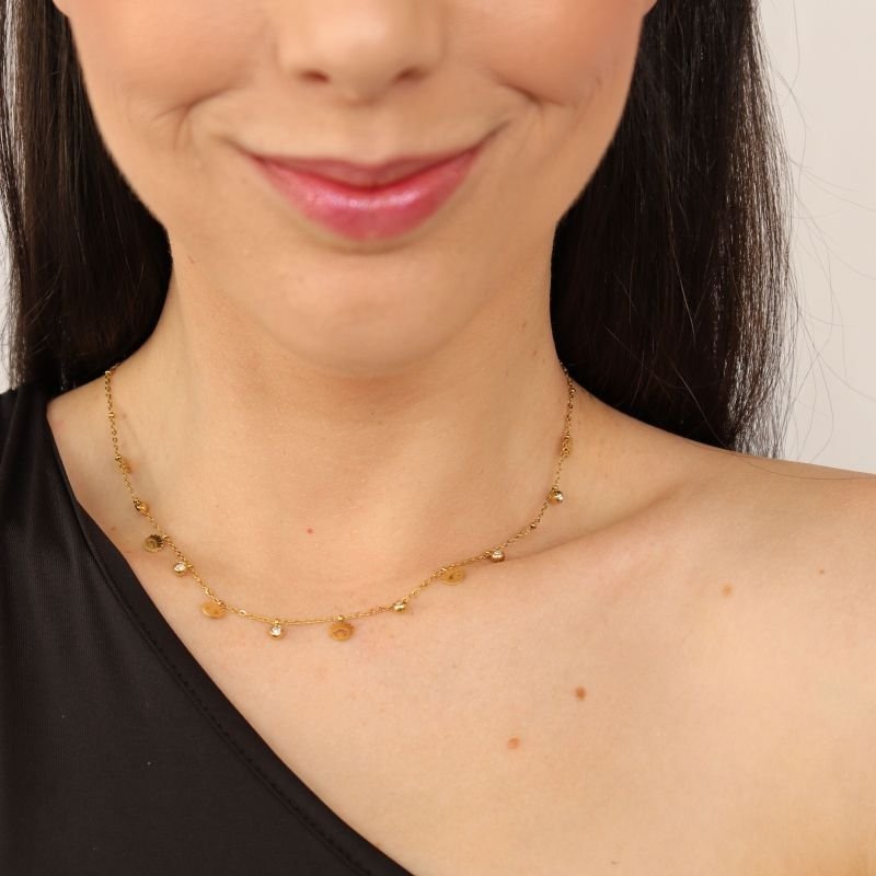 Choker Olho Grego com Pedrinhas em Aço Inox