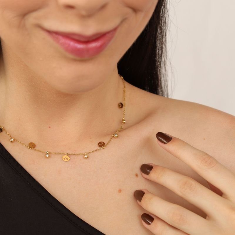 Choker Olho Grego com Pedrinhas em Aço Inox