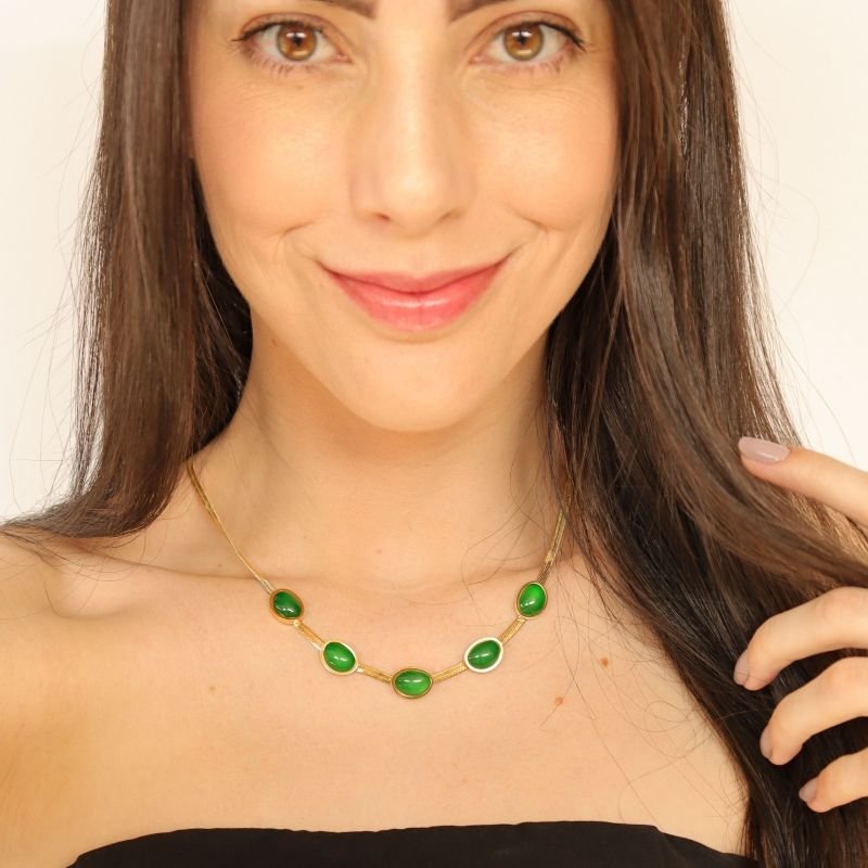 Choker Pedra Verde em Aço Inox (Linha Premium)