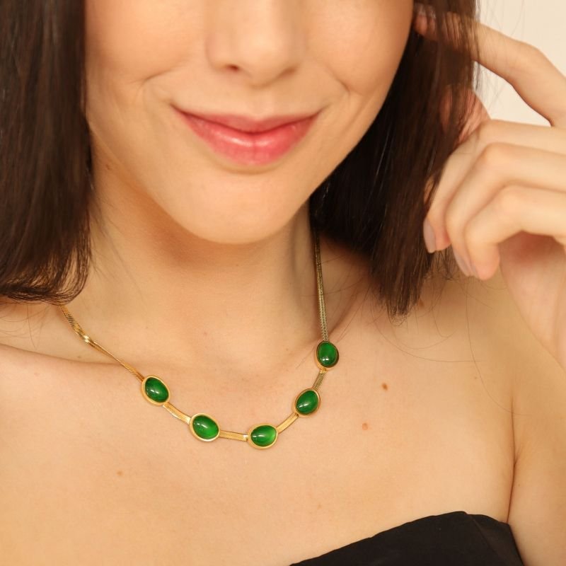 Choker Pedra Verde em Aço Inox (Linha Premium)