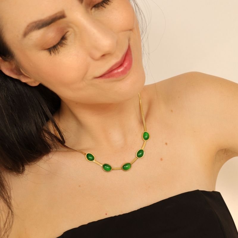 Choker Pedra Verde em Aço Inox (Linha Premium)