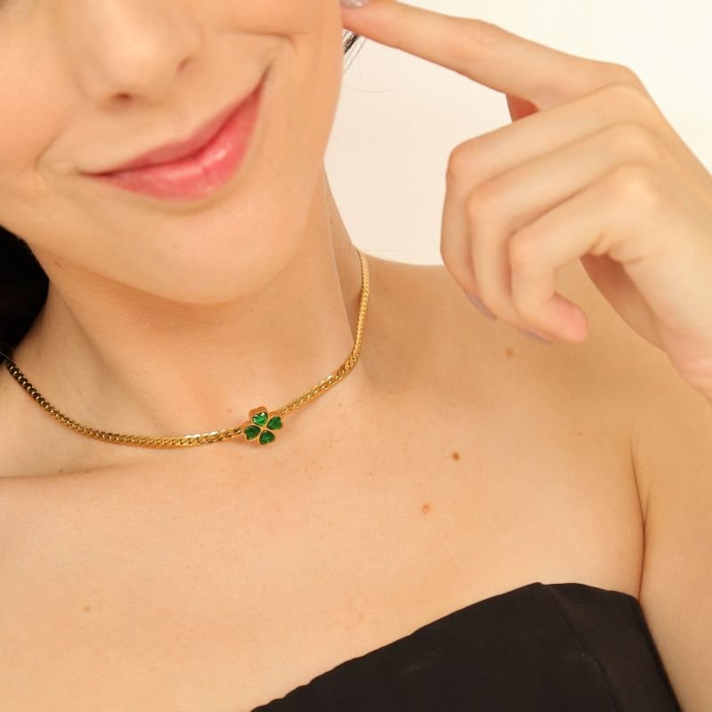 Choker Trevo em Aço Inox (Linha Premium)