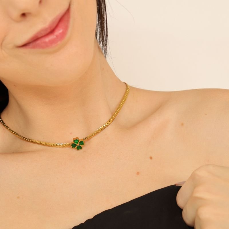 Choker Trevo em Aço Inox (Linha Premium)