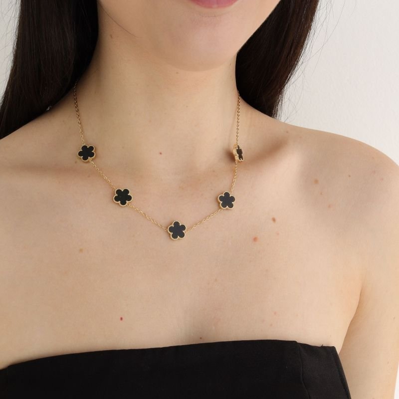 Choker Inspiração Van Cleef Clover Preta em Aço Inox (Linha Premium)