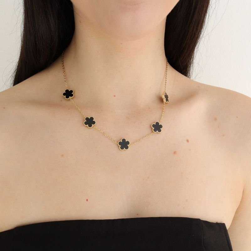 Choker Inspiração Van Cleef Clover Preta em Aço Inox (Linha Premium)