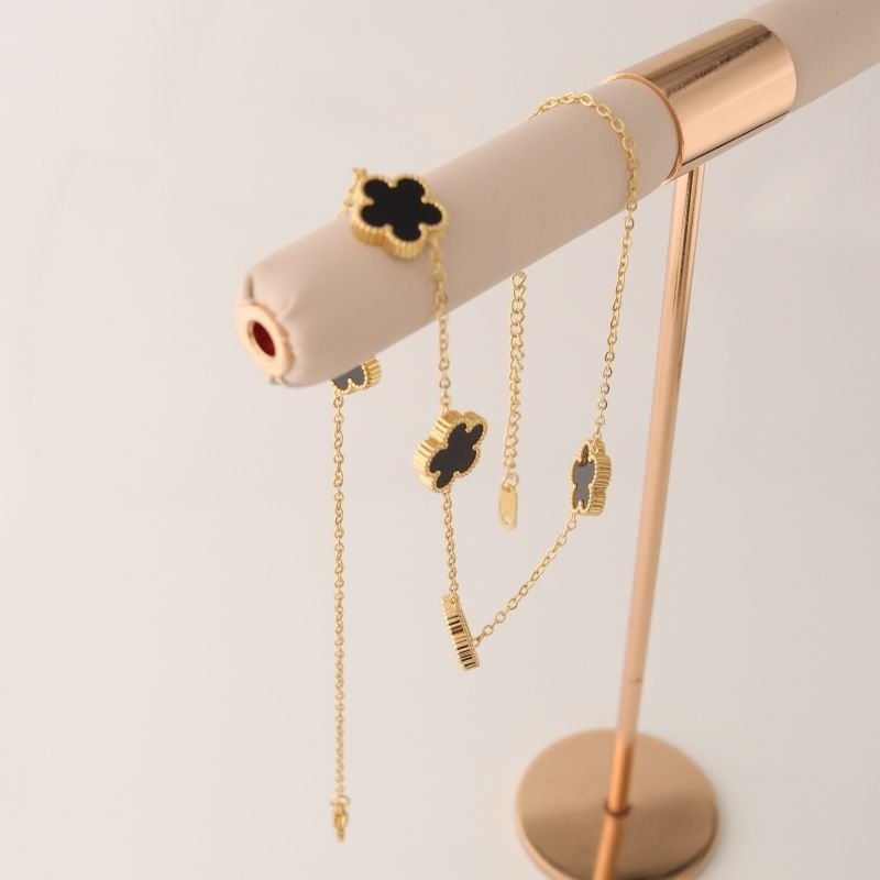 Choker Inspiração Van Cleef Clover Preta em Aço Inox (Linha Premium)