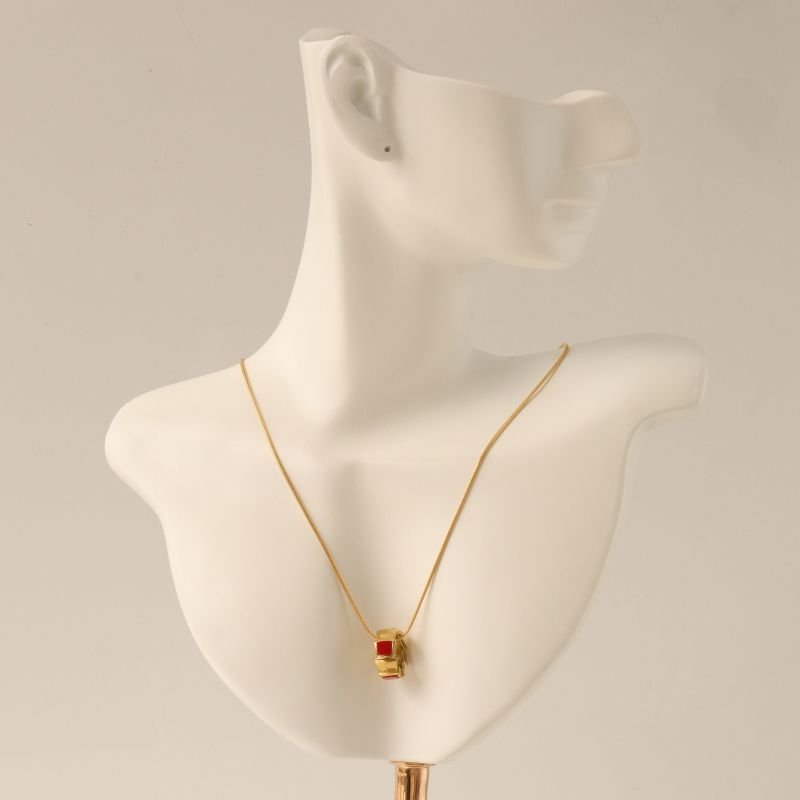 Colar com Pingente em Aço Inox Vermelho