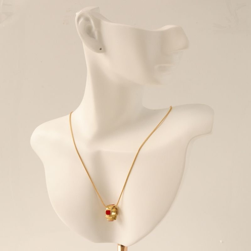 Colar com Pingente em Aço Inox Vermelho