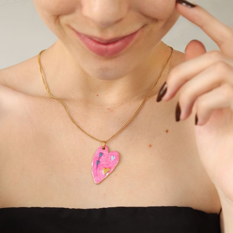 Colar Coração Colorido em Aço Inox (Linha Premium)
