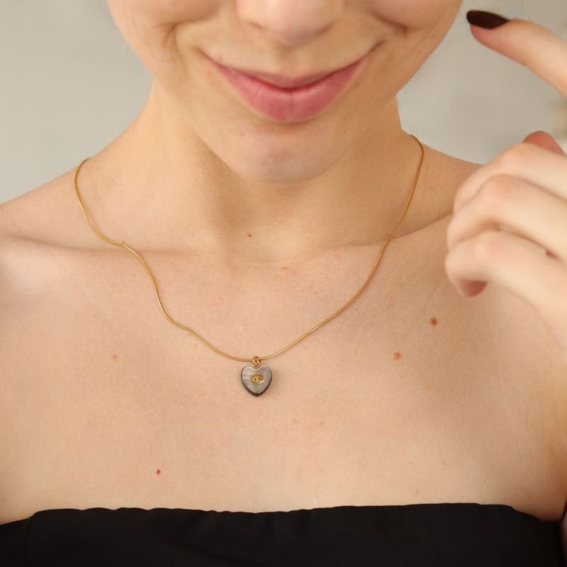 Colar Coração com Olho Grego em Aço Inox