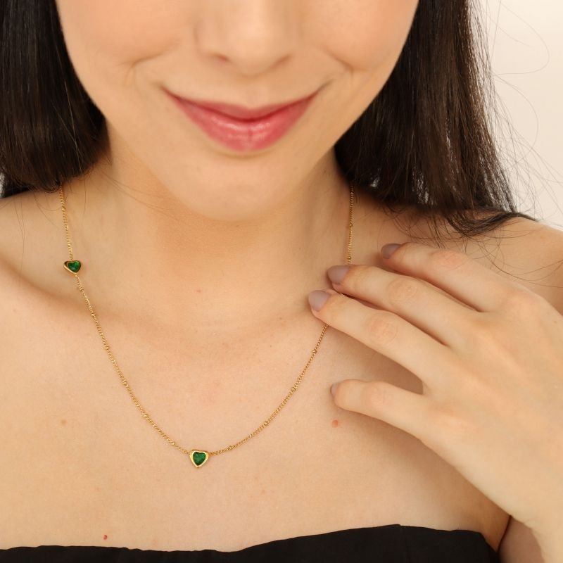 Colar Coração Pedrinhas em Aço Inox (Linha Premium)