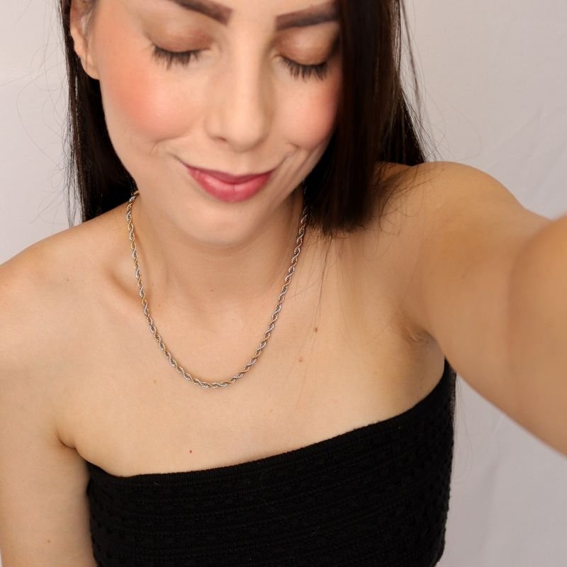 Colar Corrente Baiana Bicolor 4mm em Aço Inox (Linha Premium)