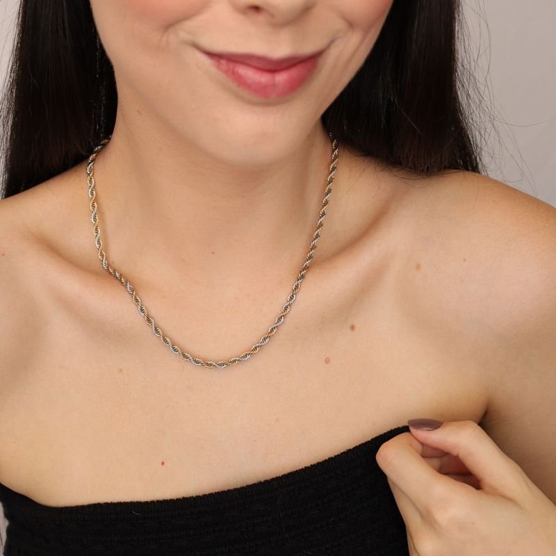 Colar Corrente Baiana Bicolor 4mm em Aço Inox (Linha Premium)