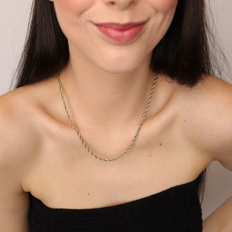 Colar Corrente Baiana Bicolor 4mm em Aço Inox (Linha Premium)