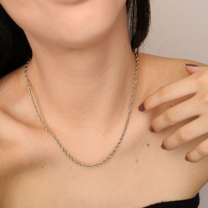 Colar Corrente Baiana Bicolor em Aço Inox (Linha Premium) 3mm