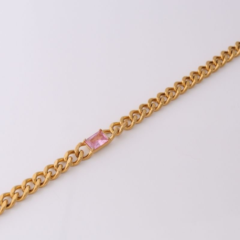 Colar Corrente com Pedra Rosa em Aço Inox (Linha Premium)