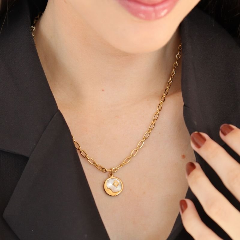 Colar Corrente com Pingente em Resina Aço Inox (Linha Premium)