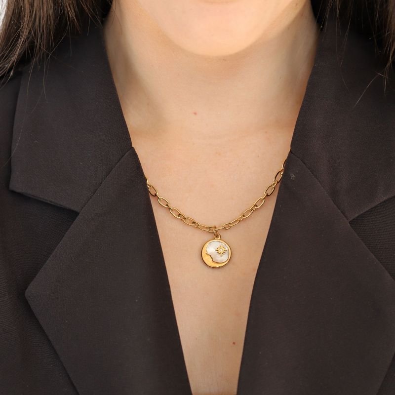 Colar Corrente com Pingente em Resina Aço Inox (Linha Premium)