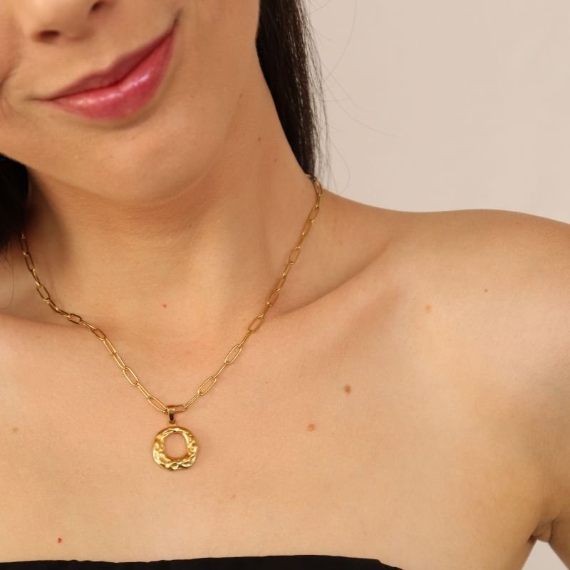 Colar Corrente com Pingente Orgânico em Aço Inox